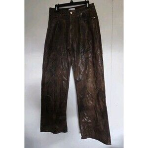 Zara Pants Womens 6 Brown Faux Vegan Leather Straight Wide Leg Trousers Sleek